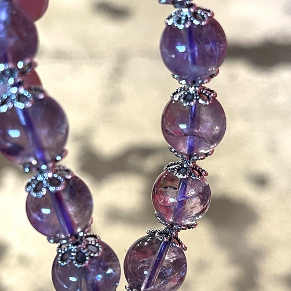 Natural Amethyst Stretchy Bracelet With Hello Kitty Charm Crystal Gemstone - Picture 6 of 6